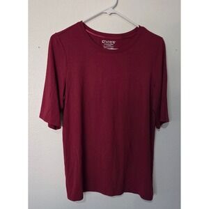 Chicos Womens Sz 1 Med Touch of Cool Elbow Layering T Shirt Red Ribbed Knit Top